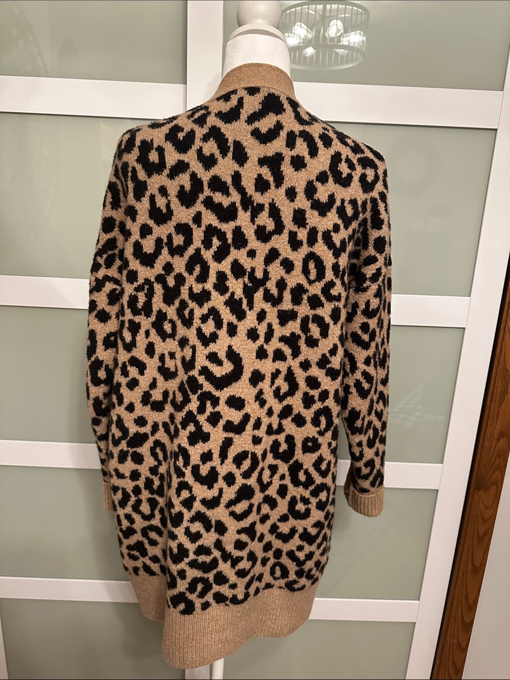 Leopard Print Open-Front Cardigan - Camel/Black - Picture 2 of 4